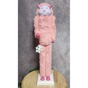 Yeti Nutcracker Abominable Snowman Purple & Pink Faux Fur Wood Christmas 16" NEW